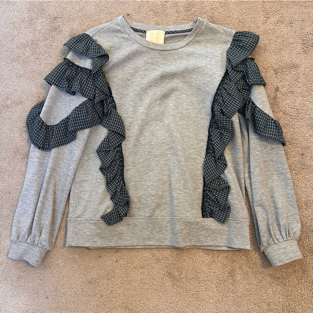 Gray Sweater with Ruffle Accents